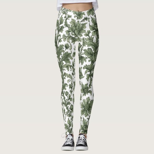 grüne Blumen und Blätter Leggings (Vorderseite)