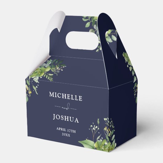 Grüne Blumenblume Moderne Navy Blue Wedding Geschenkschachtel (Rückseite)