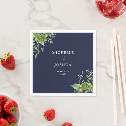 Grüne Blumenblume Moderne Navy Blue Wedding Serviette (Beispiel)