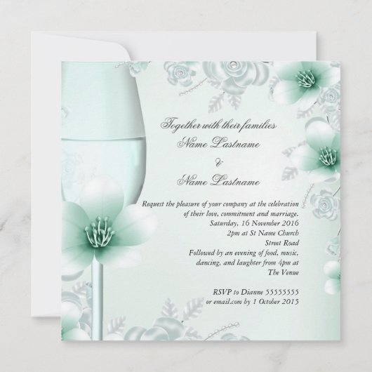 Grüne Blumenblüten der Hochzeitsfeier Rose Einladung (Rückseite)