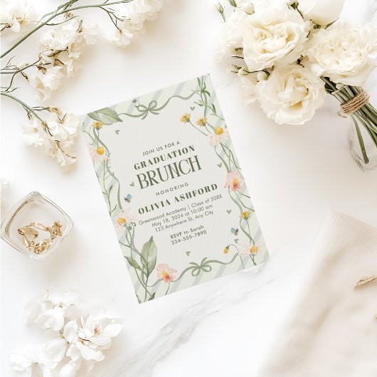 Grüne Blumencoquette Eleganter Brunch Abschluss Einladung