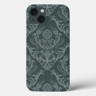 Grüne Blumendamastluxustapete Case-Mate iPhone Hülle