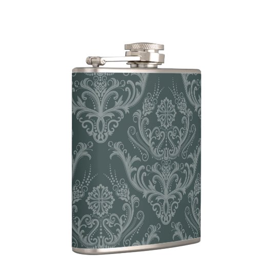 Grüne Blumendamastluxustapete Flachmann (Rechts)