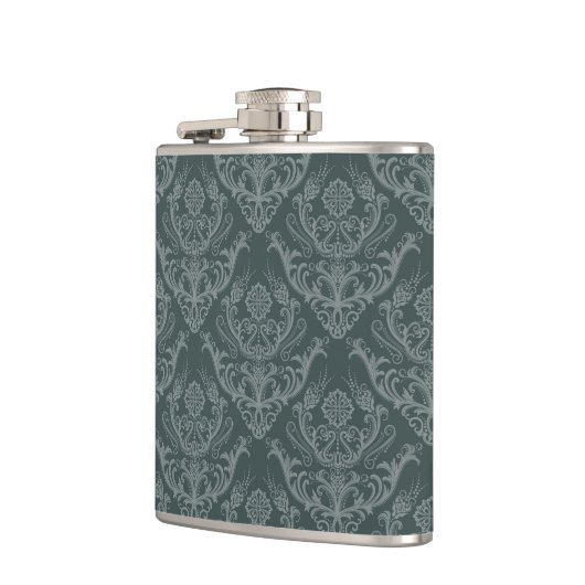 Grüne Blumendamastluxustapete Flachmann (Links)