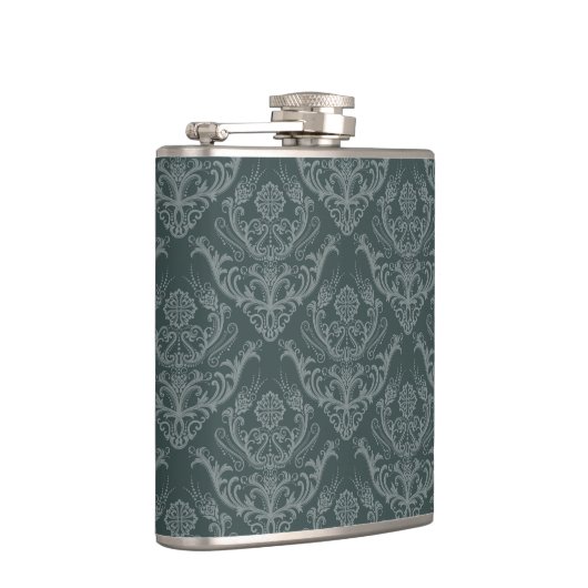 Grüne Blumendamastluxustapete Flachmann (Rechts)