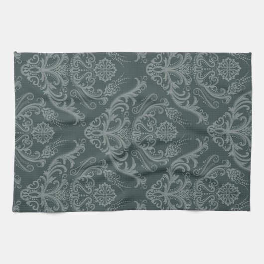 Grüne Blumendamastluxustapete Handtuch (Horizontal)