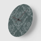 Grüne Blumendamastluxustapete Runde Wanduhr (Winkel)