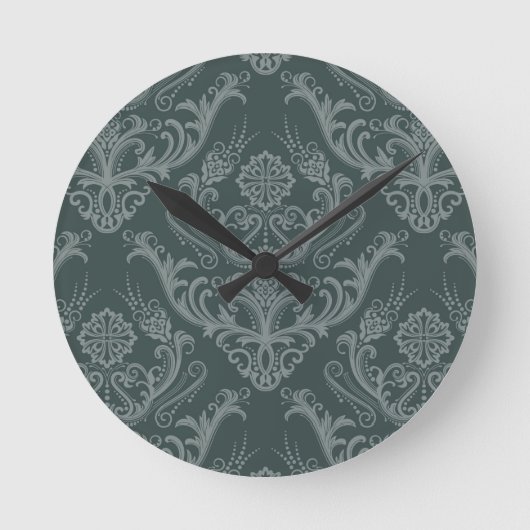 Grüne Blumendamastluxustapete Runde Wanduhr (Vorderseite)