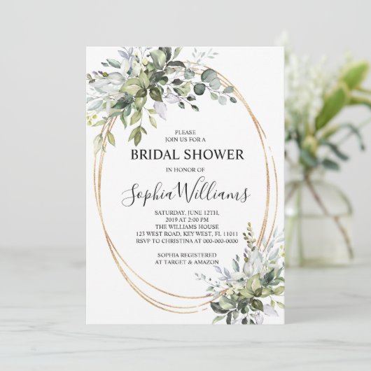 Grüne Blumendusche Einladung (Stehend Vorderseite)