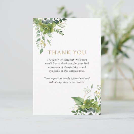 Grüne Blumenfeier zum Foto Lebensbeerdigung Dankeskarte (Stehend Vorderseite)