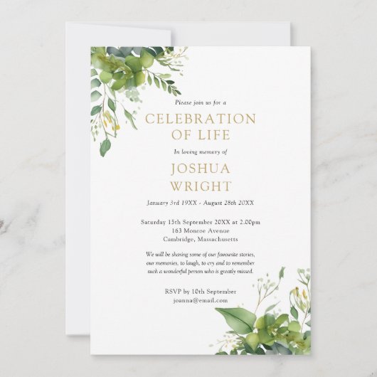 Grüne Blumenfeier zum Foto Lebensbeerdigung Einladung (Vorderseite)