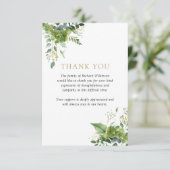 Grüne Blumenfeier zur Beerdigung des Lebens Dankeskarte (Stehend Vorderseite)