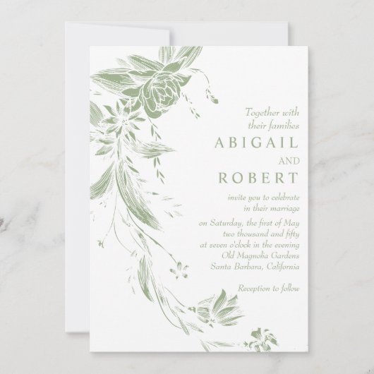 Grüne Blumengarnele QR Code Hochzeit Einladung (Vorderseite)