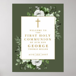 Grüne Blumengemeinde Erste Heilige Kommune Begrüßu Poster