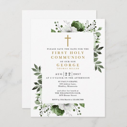 Grüne Blumengemeinde Save the Date Postkarte (Vorne/Hinten)