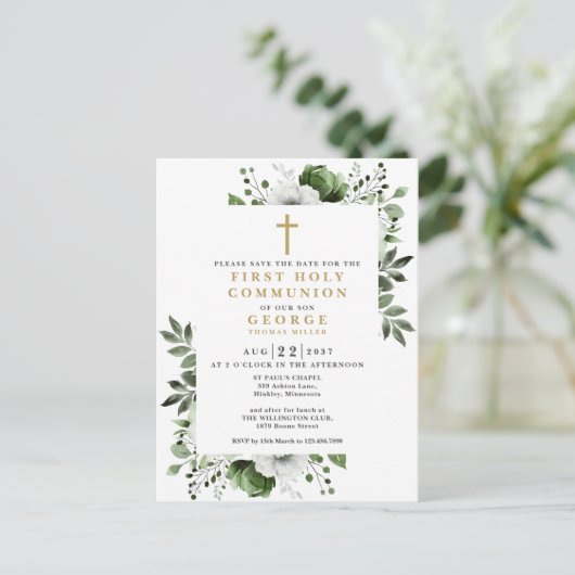 Grüne Blumengemeinde Save the Date Postkarte (Stehend Vorderseite)