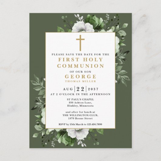 Grüne Blumengemeinde Save the Date Postkarte (Vorderseite)