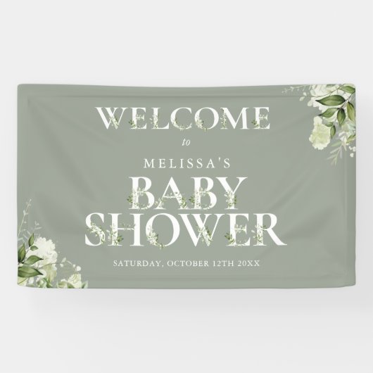 Grüne Blumengeschirr Grüne Babydusche Willkommen Banner (Horizontal)