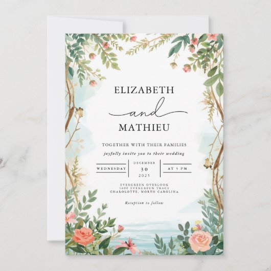 Grüne Blumengestelle Hochzeit Einladung (Vorderseite)