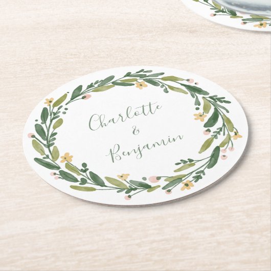 Grüne Blumengewächse Gewürzgrün Hochzeit Runder Pappuntersetzer (Angewinkelt)