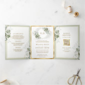 Grüne Blumengoldblüte aus weichem Sage - alles in Dreifach Gefaltete Einladung (Innenseite)