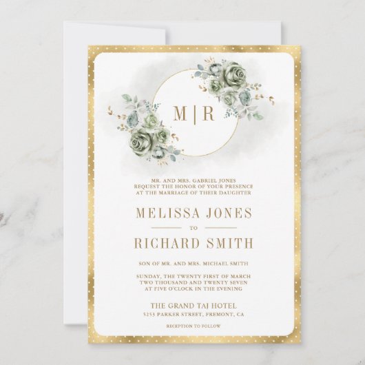 Grüne Blumengoldblüte aus weichem Sage - alles in Einladung (Vorderseite)