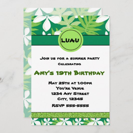 Grüne Blumenhawaiianische Plumeria Sommereinladung Einladung (Vorne/Hinten)