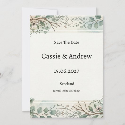Grüne Blumenhochzeit Save The Date (Vorderseite)