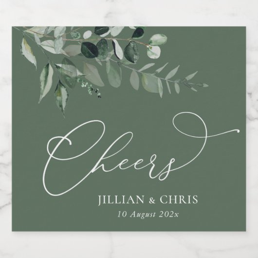 Grüne Blumenhochzeit Schaumweinetikett (Einzelnes Label)