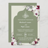 Grüne Blumenislamikkarte Einladung (Vorne/Hinten)