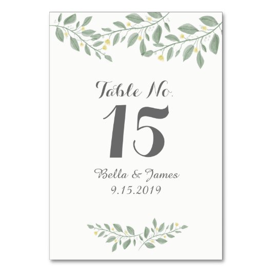 Grüne Blumenkarte Tischnummer (Rückseite)