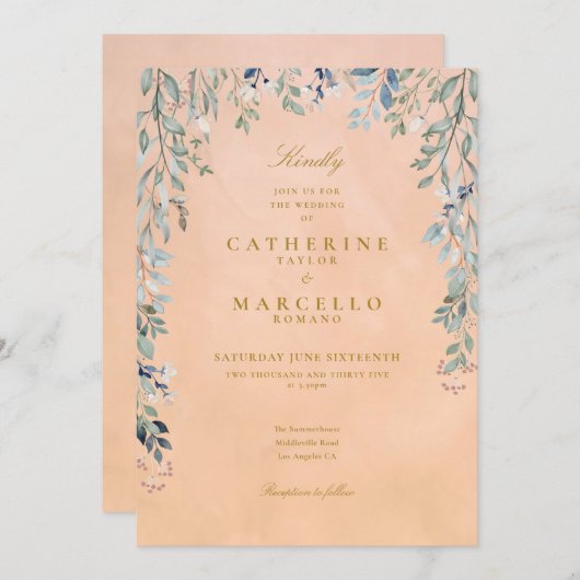 Grüne Blumenkaskade Rustikale Hochzeit Toskana Einladung (Vorne/Hinten)
