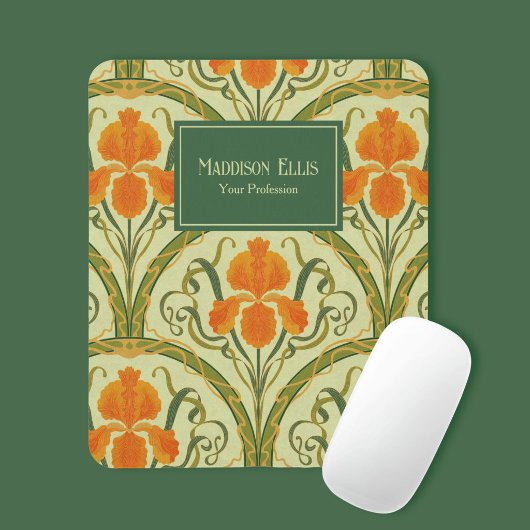 Grüne Blumenkunst im Jugendstil, feminines Geschäf Mousepad