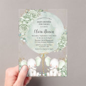 Grüne Blumenlephants Twins Babydusche Acryleinladungen (Insitu (Handheld))