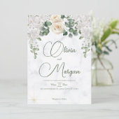Grüne Blumenmarmor Einladung zur Hochzeit (Stehend Vorderseite)