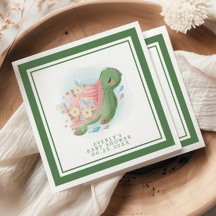 Grüne Blumenmeeresschildkröte Süße Babyparty Serviette