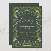 Grüne Blumenmesse Bücherdusche Einladung (Vorne/Hinten)