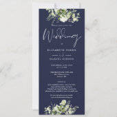 Grüne Blumenmonogramm Details Navy Blue Wedding Einladung (Vorderseite)