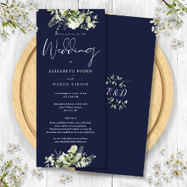 Grüne Blumenmonogramm Details Navy Blue Wedding Einladung