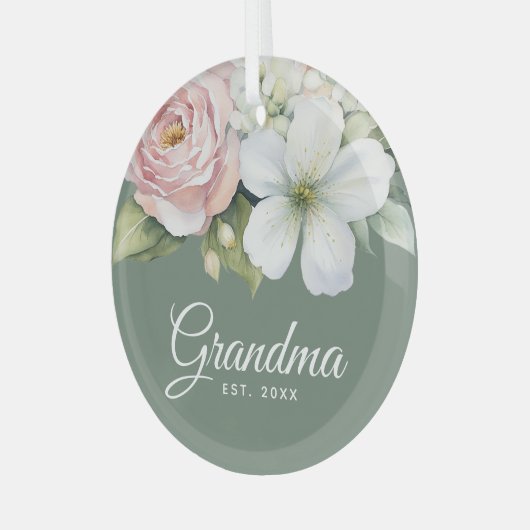 Grüne Blumenpraxis Datum des neuen Oma Ornament Aus Glas (Vorderseite links)