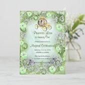 Grüne BlumenPrinzessin verzaubert 1. Geburtstag Einladung (Stehend Vorderseite)