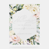 Grüne Blumenrahmen Hochzeit Begrüßung Akryllische Acrylschild (Vorderseite)
