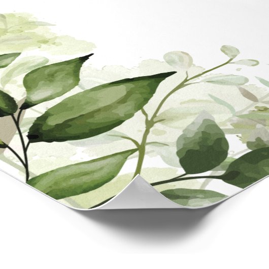 Grüne Blumenschrift Wedding Willkommenszeichen Poster (Ecke)