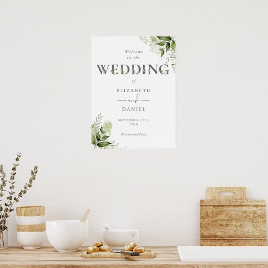 Grüne Blumenschrift Wedding Willkommenszeichen Poster (Küche)