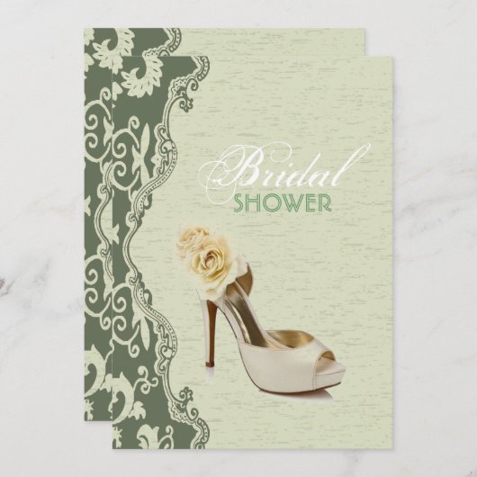Grüne Blumenschuhe Brautdusche Einladung (Vorne/Hinten)
