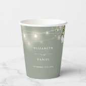 Grüne Blumenstrauß Lichter Sage Grüne Hochzeit Pappbecher (Rückseite)