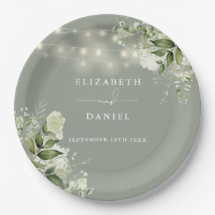 Grüne Blumenstrauß Lichter Sage Grüne Hochzeit Pappteller