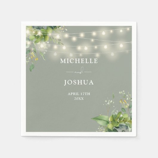 Grüne Blumenstrauß Lichter Sage Grüne Hochzeit Serviette (Vorderseite)