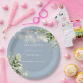 Grüne Blumenstrauß Lights Dusty Blue Wedding Pappteller (Party)