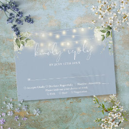 Grüne Blumenstrauß Lights Dusty Blue Wedding RSVP Karte